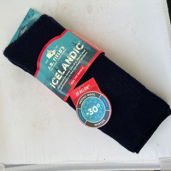 New J.B. Fields Socks Hiking Size L 8 - 12 Dark Blue Icelandic Merino Wool -30 - Picture 1 of 8
